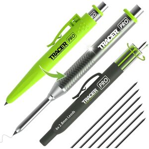 Tracer Pro Series Tieflochmarker AMK1-PRO – Aluminium Baustift mit 6 Ersatzminen & Holster, 145 mm Tiefe Tracer Pro Series Tieflochmarker AMK1-PRO – Aluminium Baustift mit 6 Ersatzminen & Holster, 145 mm Tiefe