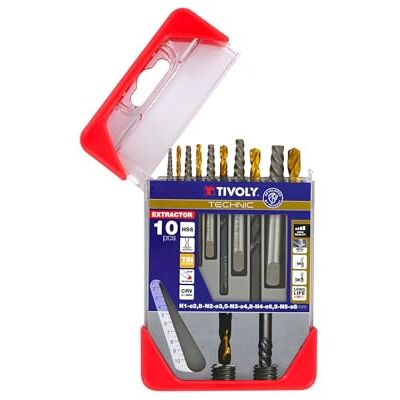 Tivoly Set aus Bohrern und Ausdrehern für abgebrochene Schrauben + HSS-Bohrer mit TiN-Beschichtung Set mit 5 Bohrern und 5 Ausdrehern N1 Ø 2,5 mm/N2 Ø 3,2 mm/N3 Ø 4,8 mm/N4 Ø 6,5 mm/N5 Ø 8 mm Tivoly Set aus Bohrern und Ausdrehern für abgebrochene Schrauben + HSS-Bohrer mit TiN-Beschichtung Set mit 5 Bohrern und 5 Ausdrehern N1 Ø 2,5 mm/N2 Ø 3,2 mm/N3 Ø 4,8 mm/N4 Ø 6,5 mm/N5 Ø 8 mm