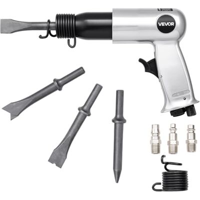 VEVOR Druckluft Meißelhammer, 3500 BPM Pneumatischer Hammer mit 70mm Hub & 4 Meißeln mit rundem Schaft, kompakter Druckluftmeißel mit Pistolengriff, Schaufelwerkzeug zum Schneiden, Stanzen, Schaben VEVOR Druckluft Meißelhammer, 3500 BPM Pneumatischer Hammer mit 70mm Hub & 4 Meißeln mit rundem Schaft, kompakter Druckluftmeißel mit Pistolengriff, Schaufelwerkzeug zum Schneiden, Stanzen, Schaben