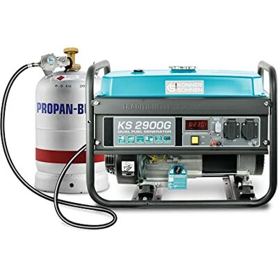 K&S Könner&Söhnen Könner&Söhnen KS 2900G LPG/Benzin-Generator 2900W, Stromerzeuger Gas DUAL FUEL, Notstromaggregat Gas, 2x16A (230 V), 12 V, Stromaggregat mit Ölstandsanzeige, mit (AVR),und Kurzschlussschutz. K&S Könner&Söhnen Könner&Söhnen KS 2900G LPG/Benzin-Generator 2900W, Stromerzeuger Gas DUAL FUEL, Notstromaggregat Gas, 2x16A (230 V), 12 V, Stromaggregat mit Ölstandsanzeige, mit (AVR),und Kurzschlussschutz.