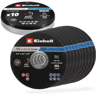 Einhell Original Trennscheiben Metall, 10-tlg., Ø 115 mm in Dose (Schnelles Trennen, Metallverarbeitung, Leichter Schnitt, MPA-zertifiziert, Markenunabhängig) Einhell Original Trennscheiben Metall, 10-tlg., Ø 115 mm in Dose (Schnelles Trennen, Metallverarbeitung, Leichter Schnitt, MPA-zertifiziert, Markenunabhängig)