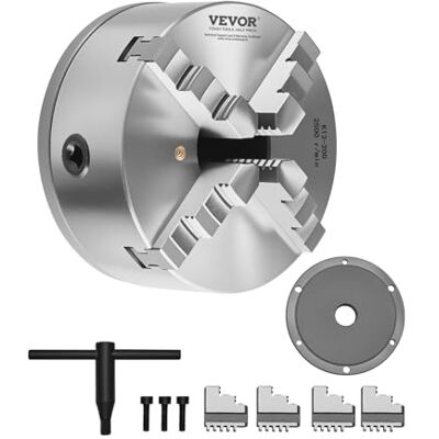 VEVOR 4-Backen-Drehfutter, φ200 mm, selbstzentrierendes Spannfutter mit 38,1-mm-8-Gewindeträgerplatte, 4-200 mm Spannbereich mit T-Schlüsselschrauben, HT300-Material, für Holz-Metall-Drehmaschinen VEVOR 4-Backen-Drehfutter, φ200 mm, selbstzentrierendes Spannfutter mit 38,1-mm-8-Gewindeträgerplatte, 4-200 mm Spannbereich mit T-Schlüsselschrauben, HT300-Material, für Holz-Metall-Drehmaschinen