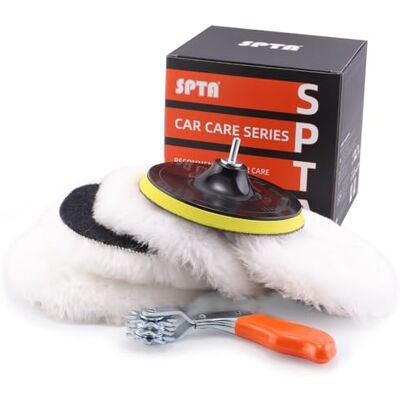 SPTA Lammfell pad, Lammwollhaube, Lammfell, 5tlg 180mm Polieren polierscheibe Polierset Set Wolle Pad Lammwolle 180mm Klett pad polierscheibe + M14 Bohrer Adapter für Auto poliermaschine -HWPPS7M14M6 SPTA Lammfell pad, Lammwollhaube, Lammfell, 5tlg 180mm Polieren polierscheibe Polierset Set Wolle Pad Lammwolle 180mm Klett pad polierscheibe + M14 Bohrer Adapter für Auto poliermaschine -HWPPS7M14M6