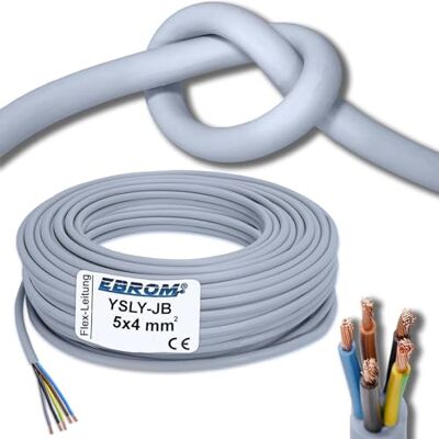 EBROM 3 Meter flexibles YSLY-JB 5x4 mm² hochflexibles Verlegekabel grau, 5-adrig: braun, blau, grün/gelb, grau + schwarz u.a. für Wandladestation, E-Auto Ladebox Anschluss zur Ladestation, 5x4 mm2 EBROM 3 Meter flexibles YSLY-JB 5x4 mm² hochflexibles Verlegekabel grau, 5-adrig: braun, blau, grün/gelb, grau + schwarz u.a. für Wandladestation, E-Auto Ladebox Anschluss zur Ladestation, 5x4 mm2