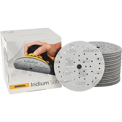 Mirka Iridium Soft Schleifscheiben Ø 150 mm/Korn P1200 / Klett Multifit / 20 Stück/schaumbasiertes Schleifmittel für präzises Trockenschleifen, Klarlackschliff, Finish Mirka Iridium Soft Schleifscheiben Ø 150 mm/Korn P1200 / Klett Multifit / 20 Stück/schaumbasiertes Schleifmittel für präzises Trockenschleifen, Klarlackschliff, Finish