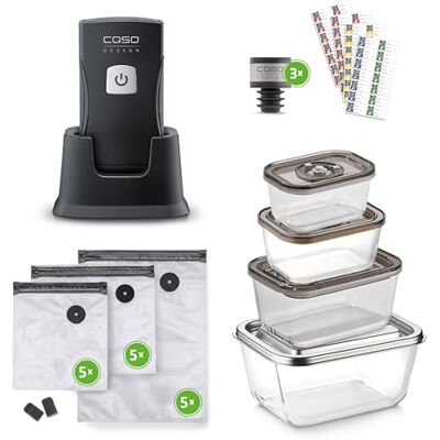 Caso Vacu OneTouch Pro Set kabelloser Handvakuumierer mit umfangreichem Zubehör, Vakuumiergerät mit starker Pumpenleistung 12 Liter/Minute, langlebiger Lithium-Ionen-Akku für 85 min Laufzeit Caso Vacu OneTouch Pro Set kabelloser Handvakuumierer mit umfangreichem Zubehör, Vakuumiergerät mit starker Pumpenleistung 12 Liter/Minute, langlebiger Lithium-Ionen-Akku für 85 min Laufzeit