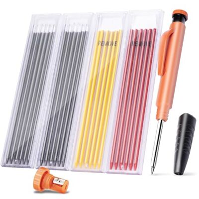 BillyBath Tieflochmarker Bleistift Set mit 25 Minen + Spitzer + Schreibgriff Robuster Zimmermannsbleistift Dicke -Bohrlochmarker Druckbleistift Handwerker Holz Metall Beton Bau Baustelle BillyBath Tieflochmarker Bleistift Set mit 25 Minen + Spitzer + Schreibgriff Robuster Zimmermannsbleistift Dicke -Bohrlochmarker Druckbleistift Handwerker Holz Metall Beton Bau Baustelle