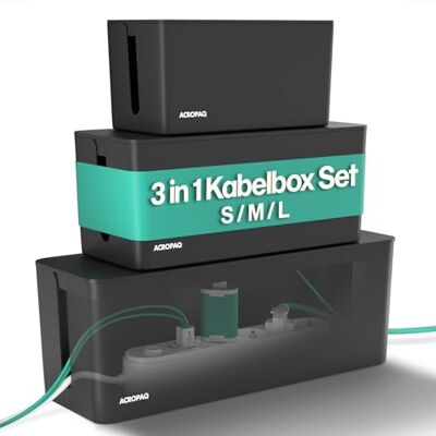 ACROPAQ Kabelbox 3-in-1 Set, Groß (40,6 x 15,6 x 13,4 cm), Mittel (32 x 13,2 x 12,7 cm), Klein (23,5 x 12 x 11,5 cm), Kunststoff, Schwarz Kabelmanagement Box, Kabel Box, Kabelaufbewahrung ACROPAQ Kabelbox 3-in-1 Set, Groß (40,6 x 15,6 x 13,4 cm), Mittel (32 x 13,2 x 12,7 cm), Klein (23,5 x 12 x 11,5 cm), Kunststoff, Schwarz Kabelmanagement Box, Kabel Box, Kabelaufbewahrung