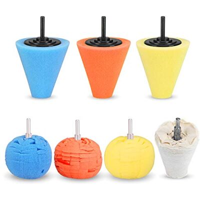 SPTA Polierball, Polierkegel, Polierscheibe für bohrmaschine, 7tlg Polierschwamm Set 4tlg Polierkegel+3tlg Polierkugel Autopflege Schaum Polierball Polieraufsatz mit 6mm Schaft -X00601MIX1 SPTA Polierball, Polierkegel, Polierscheibe für bohrmaschine, 7tlg Polierschwamm Set 4tlg Polierkegel+3tlg Polierkugel Autopflege Schaum Polierball Polieraufsatz mit 6mm Schaft -X00601MIX1