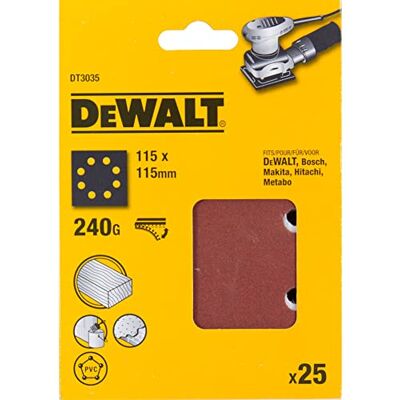 DeWalt DT3035-QZ 240G Hojas de 1/4 perforadas con velcro 8 hoyos circulares DeWalt DT3035-QZ 240G Hojas de 1/4 perforadas con velcro 8 hoyos circulares