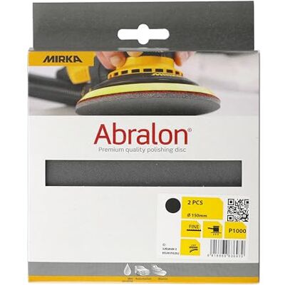 Mirka Abralon Schleifscheibe Polierscheibe Ø 150mm Klett 1000 Körnung, 2/Pack, zum Schleifen und Polieren von Lack, Holz, Plastik Mirka Abralon Schleifscheibe Polierscheibe Ø 150mm Klett 1000 Körnung, 2/Pack, zum Schleifen und Polieren von Lack, Holz, Plastik