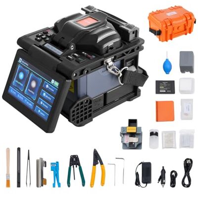 VEVOR Glasfaser-Spleißgerät mit 6 Motoren, Kernausrichtung, 6 s Spleißen & 13 s Aufheizen, Glasfaser-Spleißgerät mit 5-Zoll-LCD-Bildschirm, 3-in-1-Faserhalter, 7800 mAh Akku für SM MM DS NZDS-Faser VEVOR Glasfaser-Spleißgerät mit 6 Motoren, Kernausrichtung, 6 s Spleißen & 13 s Aufheizen, Glasfaser-Spleißgerät mit 5-Zoll-LCD-Bildschirm, 3-in-1-Faserhalter, 7800 mAh Akku für SM MM DS NZDS-Faser