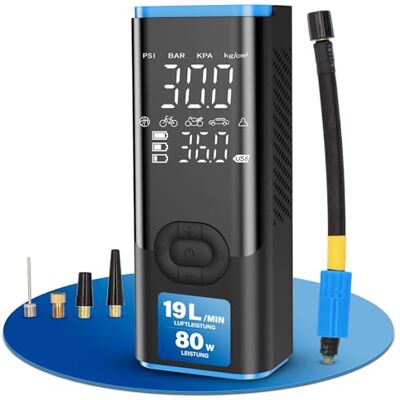 Fischer Akku-Kompressor AP Power Duo inkl. Powerbank, schnelles Aufpumpen, Einstellbarer Zieldruck mit Autostop, Taschenlampe mit SOS, Druck und Batterieanzeige, 3 bis 150 PSI, 12 V Autoanschluss Fischer Akku-Kompressor AP Power Duo inkl. Powerbank, schnelles Aufpumpen, Einstellbarer Zieldruck mit Autostop, Taschenlampe mit SOS, Druck und Batterieanzeige, 3 bis 150 PSI, 12 V Autoanschluss