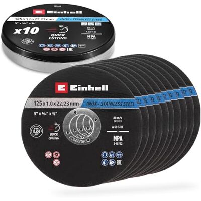 Einhell Accessories Original Einhell Trennscheiben Metall, 10-tlg., Ø 125 mm in Dose (Schnelles Trennen, Metallverarbeitung, Leichter Schnitt, MPA-zertifiziert, Markenunabhängig) Einhell Accessories Original Einhell Trennscheiben Metall, 10-tlg., Ø 125 mm in Dose (Schnelles Trennen, Metallverarbeitung, Leichter Schnitt, MPA-zertifiziert, Markenunabhängig)