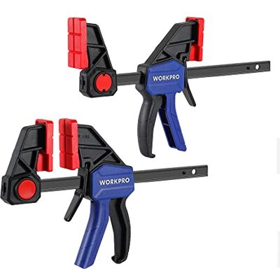 WORKPRO Profi Einhandzwingen Set 2 Stück mit 136kg Spannkraft, Spannweite 150mm Dehnbereich 175mm 335mm, Schraubzwingen Spanner aus Stahl und Nylon für präzises Fixieren WORKPRO Profi Einhandzwingen Set 2 Stück mit 136kg Spannkraft, Spannweite 150mm Dehnbereich 175mm 335mm, Schraubzwingen Spanner aus Stahl und Nylon für präzises Fixieren