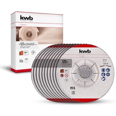 kwb Trennscheiben, Gewebetrennscheiben-Set (10-tlg., Ø 125 mm, für Mauerwerk und Stein, MPA-zertifiziert, markenunabhängig, gekröpfte Scheibenform, für Winkelschleifer) kwb Trennscheiben, Gewebetrennscheiben-Set (10-tlg., Ø 125 mm, für Mauerwerk und Stein, MPA-zertifiziert, markenunabhängig, gekröpfte Scheibenform, für Winkelschleifer)