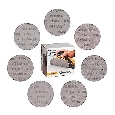Mirka Abranet Netzschleifscheiben Ø 150mm Klett/Mix-Pack 5 von jeder Körnung 80, 120, 180, 240, 320, 400, 600/35 Stk/Für alle 150mm Exzenterschleifer und Schleifmaschinen Mirka Abranet Netzschleifscheiben Ø 150mm Klett/Mix-Pack 5 von jeder Körnung 80, 120, 180, 240, 320, 400, 600/35 Stk/Für alle 150mm Exzenterschleifer und Schleifmaschinen