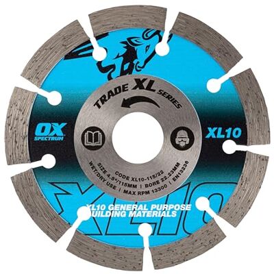 OX Tools XL10-115/22 Trade XL-10 Segmentierte Diamantklinge, allgemeine Zwecke, 115/22,23 mm, Blau/Silber, 115 mm OX Tools XL10-115/22 Trade XL-10 Segmentierte Diamantklinge, allgemeine Zwecke, 115/22,23 mm, Blau/Silber, 115 mm