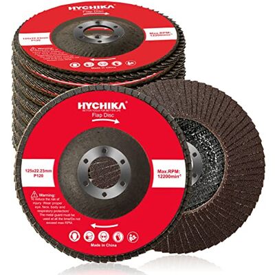 HYCHIKA BETTER TOOLS FOR BETTER LIFE HYCHIKA Fächerschleifer 125 mm Professional gerade Fächerschleifscheiben Set 10 St 125 x 22,23 mm in Profi Qualität, Fächerscheiben, Max 12200 RPM für Edelstahl, INOX, Stahl, Körnung P120 HYCHIKA BETTER TOOLS FOR BETTER LIFE HYCHIKA Fächerschleifer 125 mm Professional gerade Fächerschleifscheiben Set 10 St 125 x 22,23 mm in Profi Qualität, Fächerscheiben, Max 12200 RPM für Edelstahl, INOX, Stahl, Körnung P120