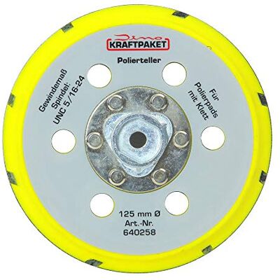 Dino KRAFTPAKET 640258 125mm-Stützteller-M8 mit Klett Polierteller für Exzenter Poliermaschine 950W-21/15mm, 900W-21/15/9mm Hub, Gelb Dino KRAFTPAKET 640258 125mm-Stützteller-M8 mit Klett Polierteller für Exzenter Poliermaschine 950W-21/15mm, 900W-21/15/9mm Hub, Gelb