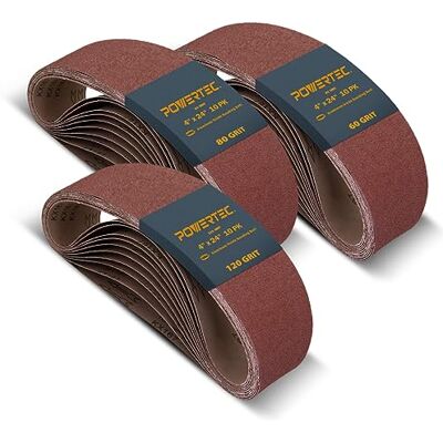 POWERTEC 110091 Schleifbänder, 4 x 61 cm, 30 Stück, je 10 Stück mit Körnung 60, 80, 120, Aluminiumoxid-Bandschleifer, Schleifband-Sortiment, Schleifpapier für oszillierenden Band- und Spindelschleifer POWERTEC 110091 Schleifbänder, 4 x 61 cm, 30 Stück, je 10 Stück mit Körnung 60, 80, 120, Aluminiumoxid-Bandschleifer, Schleifband-Sortiment, Schleifpapier für oszillierenden Band- und Spindelschleifer