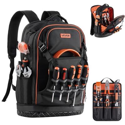 VEVOR Werkzeugrucksack, 65 Taschen, Werkzeug-Aufbewahrungs-Organizer, Backpack mit Laptopfach & geformtem Boden, Baustellenrucksack für Elektriker, Reparaturarbeiter & Heizungstechniker VEVOR Werkzeugrucksack, 65 Taschen, Werkzeug-Aufbewahrungs-Organizer, Backpack mit Laptopfach & geformtem Boden, Baustellenrucksack für Elektriker, Reparaturarbeiter & Heizungstechniker