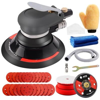 SPTA Druckluft schleifgerät, Exzenter poliermaschine, 125mm/150mm Exzenterschleifer Schleifmaschine mit 24 Schleifpapier und 3 Polierschwamm zum Polieren, Schleifen und Schleifen von Autos -HASPS6SET SPTA Druckluft schleifgerät, Exzenter poliermaschine, 125mm/150mm Exzenterschleifer Schleifmaschine mit 24 Schleifpapier und 3 Polierschwamm zum Polieren, Schleifen und Schleifen von Autos -HASPS6SET
