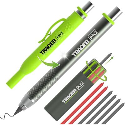 Tracer Pro Series Aluminium-Bleistift 5,2 mm – Robuster Baustellen-Bleistift mit 6 Ersatzminen & Holster Tracer Pro Series Aluminium-Bleistift 5,2 mm – Robuster Baustellen-Bleistift mit 6 Ersatzminen & Holster