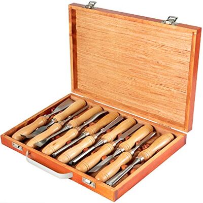 VEVOR Stechbeitel Set 60CRV Holz Schnitzwekzeug 12 Stück Hochgeschwindigkeitsstahl Holzmeißel Set mit Koffer Metallisch VEVOR Stechbeitel Set 60CRV Holz Schnitzwekzeug 12 Stück Hochgeschwindigkeitsstahl Holzmeißel Set mit Koffer Metallisch