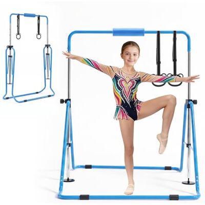 VEVOR Gymnastikstange für Kinder mit 63,5 kg Tragkraft, Klappbares Turnreck mit Turnringen, Höhenverstellbare Turnstange für Indoor- und Outdoor-Training, Heimtrainingsgerät für Kinderturnen, Blau VEVOR Gymnastikstange für Kinder mit 63,5 kg Tragkraft, Klappbares Turnreck mit Turnringen, Höhenverstellbare Turnstange für Indoor- und Outdoor-Training, Heimtrainingsgerät für Kinderturnen, Blau