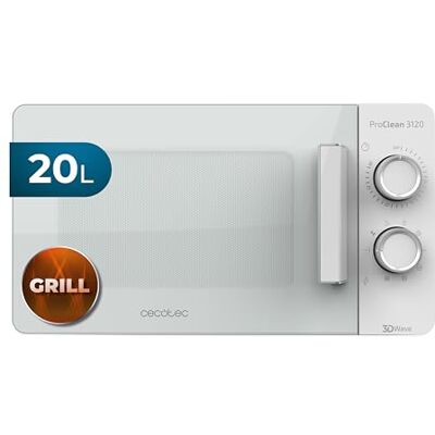 Cecotec Mikrowelle ProClean 3120, 700 W mit Quarz Grill 800 W, 20L Antibaktierieller Ready 2 Clean Beschichtung 3D Wave Technologie Garraum 6 Stufen Full White Frontaltür in Fullwhite Cecotec Mikrowelle ProClean 3120, 700 W mit Quarz Grill 800 W, 20L Antibaktierieller Ready 2 Clean Beschichtung 3D Wave Technologie Garraum 6 Stufen Full White Frontaltür in Fullwhite
