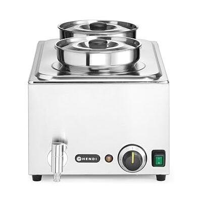 HENDI Bain-Marie-Set, mit 2x 4L Bain-marie-Topf, Ablasshahn, Temperaturbereich bis 85°C, geeignet für 1x GN1/1 Behälter von max 150mm, Speisenwärmer, GN1/1, 230V/1000W, 605x332x(H)315mm, Edelstahl HENDI Bain-Marie-Set, mit 2x 4L Bain-marie-Topf, Ablasshahn, Temperaturbereich bis 85°C, geeignet für 1x GN1/1 Behälter von max 150mm, Speisenwärmer, GN1/1, 230V/1000W, 605x332x(H)315mm, Edelstahl