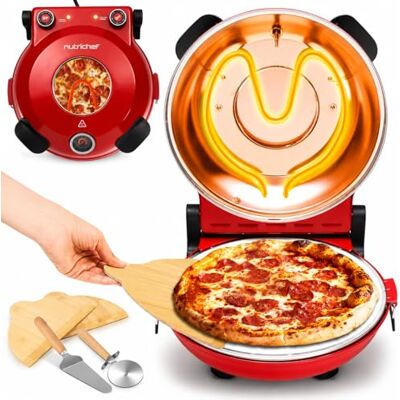 Nutrichef Pizzaofen Elektrisch – Ø 35,5cm Abnehmbarer Keramikstein, 1200W bis 430°C, Ober-/Unterhitze Getrennt Regelbar, Sichtfenster, Antihaft Nutrichef Pizzaofen Elektrisch – Ø 35,5cm Abnehmbarer Keramikstein, 1200W bis 430°C, Ober-/Unterhitze Getrennt Regelbar, Sichtfenster, Antihaft
