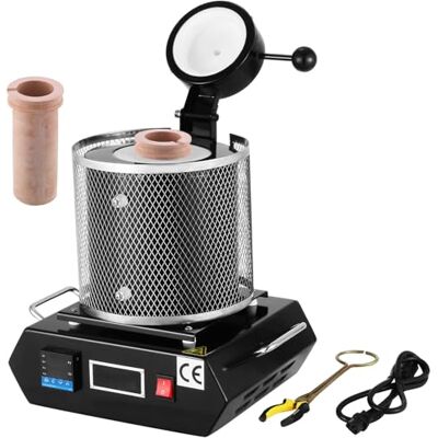 VEVOR Goldschmelzofen 1350 W 1150 ℃ Max. Temperatur, digitaler elektrischer Schmelzofen 1 kg Keramiktiegel zum Gießen und Raffinieren von Edelmetallen, zur Verarbeitung von Gold Silber Kupfer Schwarz VEVOR Goldschmelzofen 1350 W 1150 ℃ Max. Temperatur, digitaler elektrischer Schmelzofen 1 kg Keramiktiegel zum Gießen und Raffinieren von Edelmetallen, zur Verarbeitung von Gold Silber Kupfer Schwarz
