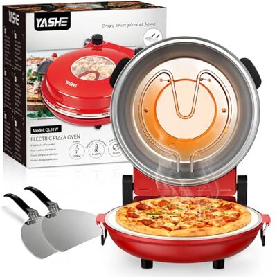 YASHE Pizzaofen Elektrisch 400°C mit 30 cm Keramik-Pizzastein, Elektrischer Pizzaofen mit Ober- und Unterhitze, Sichtfenster & Timer, Pizza in 4–6 Min, Kompakter Pizza Ofen für Zuhause, 1200W YASHE Pizzaofen Elektrisch 400°C mit 30 cm Keramik-Pizzastein, Elektrischer Pizzaofen mit Ober- und Unterhitze, Sichtfenster & Timer, Pizza in 4–6 Min, Kompakter Pizza Ofen für Zuhause, 1200W