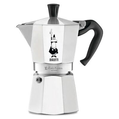 Bialetti Moka Express Ikonische Herdplatten-Espressomaschine, Aluminium, 270 ml, Silber/Schwarz Bialetti Moka Express Ikonische Herdplatten-Espressomaschine, Aluminium, 270 ml, Silber/Schwarz