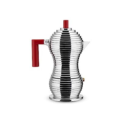 Alessi MDL02/3RFM Pulcina Espressomaschine Gußaluminium. Griff und Knopf PA, rot. Magnetboden 3 Tassen Alessi MDL02/3RFM Pulcina Espressomaschine Gußaluminium. Griff und Knopf PA, rot. Magnetboden 3 Tassen