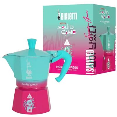 Bialetti Moka Express Squid Game© 3 Tassen, Verbrühungssicherer Griff, Nicht für Induktion geeignet, 130 ml, Aluminium Bialetti Moka Express Squid Game© 3 Tassen, Verbrühungssicherer Griff, Nicht für Induktion geeignet, 130 ml, Aluminium