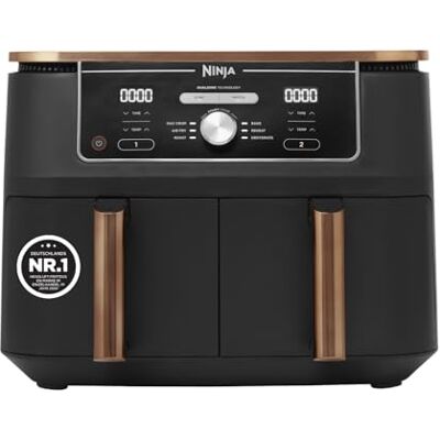 Ninja Foodi MAX Dual Zone Heißluftfritteuse, 9,5 L, 6-in-1, Kupfer/Schwarz 2 Fächer, mit Zange, Antihaftbeschichtung, spülmaschinenfeste Körbe, Amazon Exklusiv AF400EUCP Ninja Foodi MAX Dual Zone Heißluftfritteuse, 9,5 L, 6-in-1, Kupfer/Schwarz 2 Fächer, mit Zange, Antihaftbeschichtung, spülmaschinenfeste Körbe, Amazon Exklusiv AF400EUCP