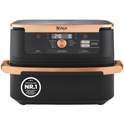 Ninja Foodi FlexDrawer Heißluftfritteuse, 10,4 L, Dual Zone, Schwarz/Kupfer 7-in-1, herausnehmbarer Trenner, Antihaftbeschichtung, spülmaschinenfester Korb AF500EUCP Ninja Foodi FlexDrawer Heißluftfritteuse, 10,4 L, Dual Zone, Schwarz/Kupfer 7-in-1, herausnehmbarer Trenner, Antihaftbeschichtung, spülmaschinenfester Korb AF500EUCP