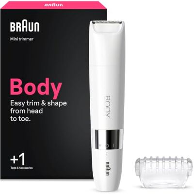 Braun Body Mini-Trimmer Damen, Haarentfernung, BS1000, Weiß Ladyshaver, Elektrischer Gesichtshaarentferner, Kleiner Rasierer für Schnelle Und Sanfte Rasur, Oberlippe, Kinn Und Wangen Braun Body Mini-Trimmer Damen, Haarentfernung, BS1000, Weiß Ladyshaver, Elektrischer Gesichtshaarentferner, Kleiner Rasierer für Schnelle Und Sanfte Rasur, Oberlippe, Kinn Und Wangen