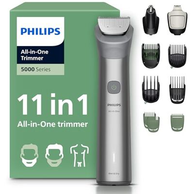 Philips Multigroom Series 5000 All-in-One 11-teiliger Barttrimmer und Haarschneider für Gesicht, Kopf und Körper, selbstschärfende Metallklingen, 17 Längeneinstellungen (0,5-16 mm), Modell MG5951/15 Philips Multigroom Series 5000 All-in-One 11-teiliger Barttrimmer und Haarschneider für Gesicht, Kopf und Körper, selbstschärfende Metallklingen, 17 Längeneinstellungen (0,5-16 mm), Modell MG5951/15