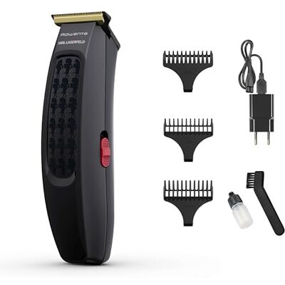 Rowenta x KARL LAGERFELD Cut & Style Haarschneider, 3 Kämme, Titaniumklingen, LED Batterieanzeige, 90 min Akkulaufzeit, Schwarz/Rot, TN182LF0 Rowenta x KARL LAGERFELD Cut & Style Haarschneider, 3 Kämme, Titaniumklingen, LED Batterieanzeige, 90 min Akkulaufzeit, Schwarz/Rot, TN182LF0