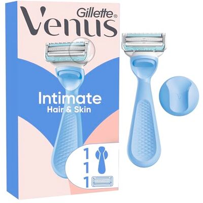 Gillette Intimate Rasierer Damen — Nassrasierer für Den Intimbereich, Damenrasierer mit Aloe Vera, Intimrasierer — Inkl. 1 Ersatzklingen, Ergonomisches Handstück Und Duschhalterung — Blau Gillette Intimate Rasierer Damen — Nassrasierer für Den Intimbereich, Damenrasierer mit Aloe Vera, Intimrasierer — Inkl. 1 Ersatzklingen, Ergonomisches Handstück Und Duschhalterung — Blau