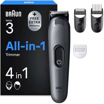Braun Multigroom All-in-One Series 3, 4-in-1 Trimmer, AIO3500, Grau Barttrimmer, Haarschneidemaschine für Bart Und Haare, 14 Längen, 50 Min. Akku, Wasserdicht Braun Multigroom All-in-One Series 3, 4-in-1 Trimmer, AIO3500, Grau Barttrimmer, Haarschneidemaschine für Bart Und Haare, 14 Längen, 50 Min. Akku, Wasserdicht
