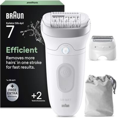 Braun Silk·épil 7, Epilierer Wet & Dry mit breitem Kopf für einfache Haarentfernung, langanhaltend glatte Haut, inklusive Gleitkopf, Regulierungskappe, 7-030, Silber Braun Silk·épil 7, Epilierer Wet & Dry mit breitem Kopf für einfache Haarentfernung, langanhaltend glatte Haut, inklusive Gleitkopf, Regulierungskappe, 7-030, Silber