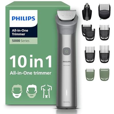 Philips Multigroom Series 5000 All-in-One 10-teiliger Barttrimmer und Haarschneider für Gesicht, Kopf und Körper, selbstschärfende Metallklingen, elf Längeneinstellungen (0,5–16 mm), Modell MG5918/15 Philips Multigroom Series 5000 All-in-One 10-teiliger Barttrimmer und Haarschneider für Gesicht, Kopf und Körper, selbstschärfende Metallklingen, elf Längeneinstellungen (0,5–16 mm), Modell MG5918/15