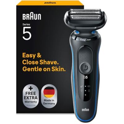 Braun Rasierer Herren Elektrisch Series 5, Rasierapparat, 51-B1000s, Blau Kabelloser Elektrorasierer, Barttrimmer mit 50 Min. Akku, Wasserdicht, Made in Germany, Inkl. 1 Aufsatz Braun Rasierer Herren Elektrisch Series 5, Rasierapparat, 51-B1000s, Blau Kabelloser Elektrorasierer, Barttrimmer mit 50 Min. Akku, Wasserdicht, Made in Germany, Inkl. 1 Aufsatz