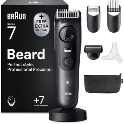 Braun Barttrimmer Series 7, Kabelloser Bartschneider Herren, BT7525, Grau Bart Rasierer mit 40 Längen, Trimmer mit 120 Min. Akku, Wasserdicht, Inkl. 7 Zubehörteilen Und Ultrascharfe Klinge Braun Barttrimmer Series 7, Kabelloser Bartschneider Herren, BT7525, Grau Bart Rasierer mit 40 Längen, Trimmer mit 120 Min. Akku, Wasserdicht, Inkl. 7 Zubehörteilen Und Ultrascharfe Klinge