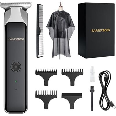 BARBERBOSS Bart- und Haarschneider, Gesichtsschneider für Herren, Detailtrimmen mit T-Klinge aus Stahl, kompaktes und leistungsstarkes Design, wiederaufladbar über USB, rotes/grünes Licht, QR-2090 BARBERBOSS Bart- und Haarschneider, Gesichtsschneider für Herren, Detailtrimmen mit T-Klinge aus Stahl, kompaktes und leistungsstarkes Design, wiederaufladbar über USB, rotes/grünes Licht, QR-2090